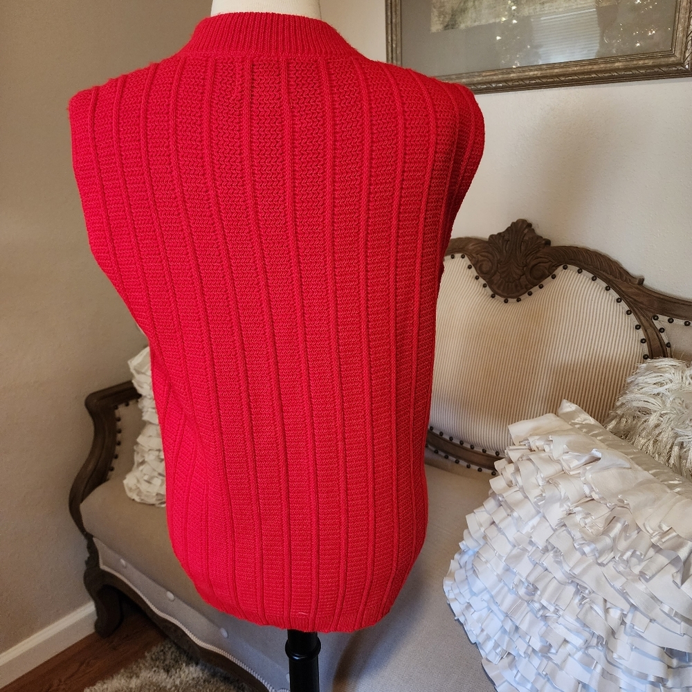 Red Vintage College Point Open Front Cardigan Sweater Vest View 4